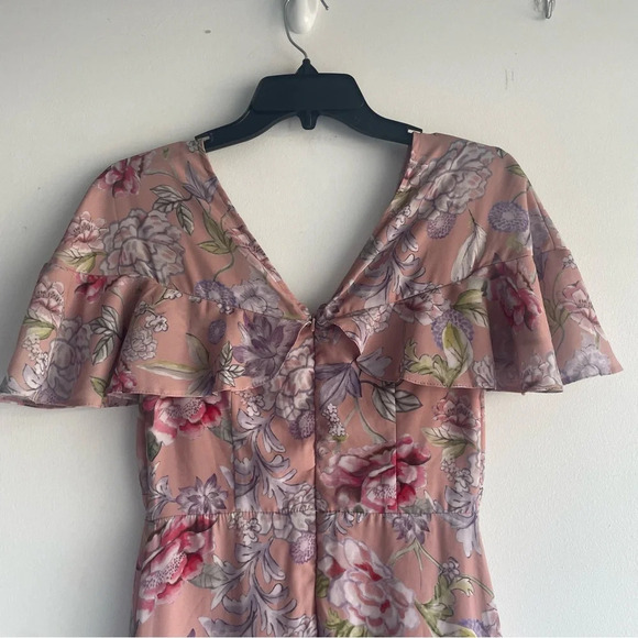 ASOS Peach Pretty Floral Print Ruffle Sleeve Maxi Dress Pink - 22253 - Picture 8 of 13